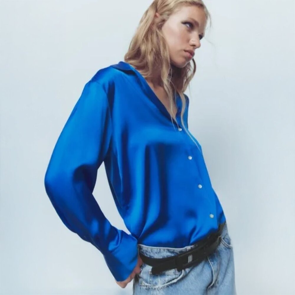 Cobalt Blue Satin Effect Shirt